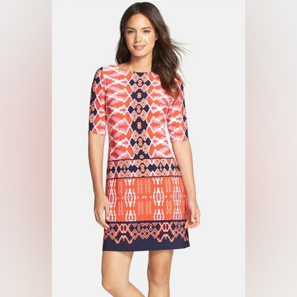 Eliza J Aztec Printed 3/4 Sleeve Dress Size 6